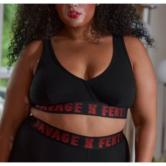 Savage x Fenty Black and Red Cross Bust Forever Savage Cotton Bralette Size 1X - Picture 1 of 6